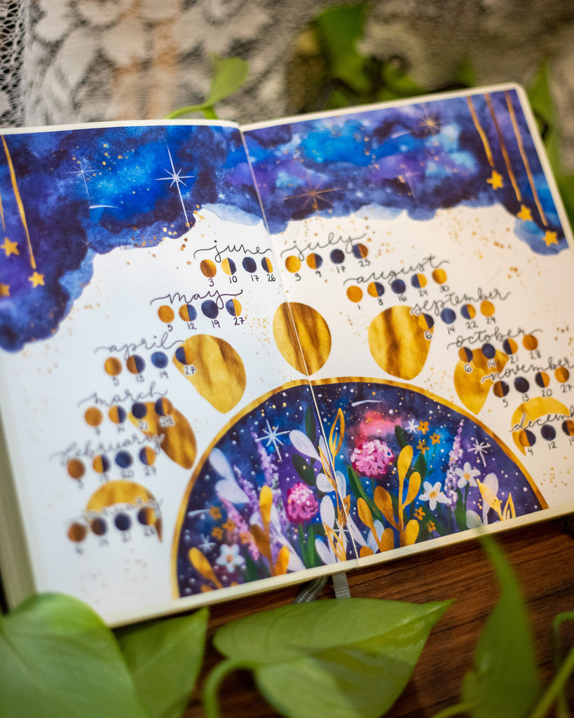 Cosmic Florals 2023 Moon Phases Calendar Journal Spread