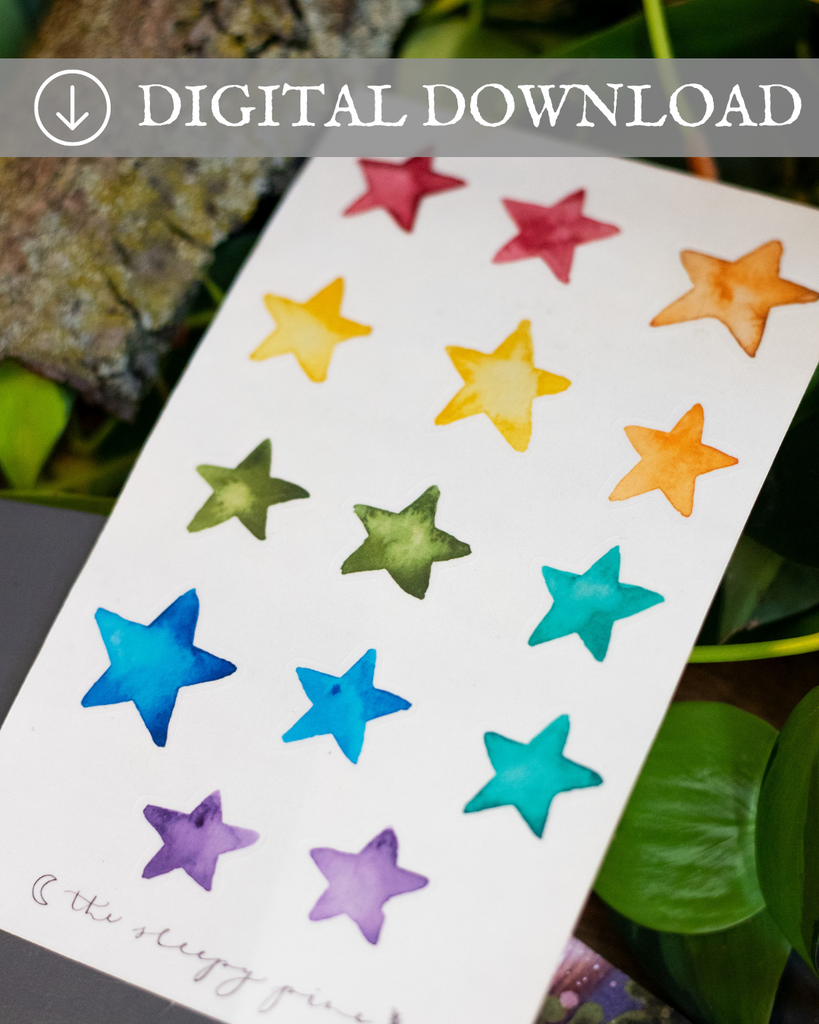 DIGITAL DOWNLOAD | Rainbow Watercolor Stars Sticker Sheet
