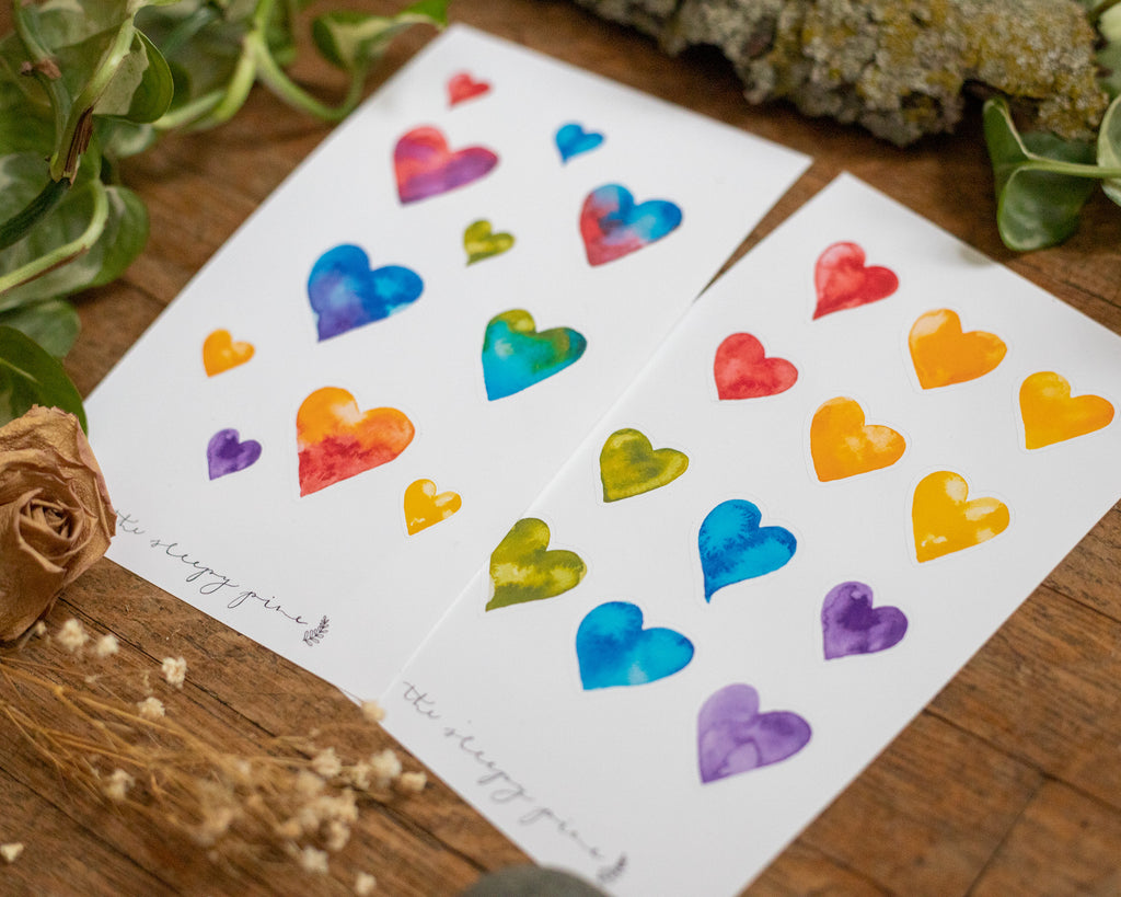 Watercolor Hearts | Set of 2 Sticker Sheets