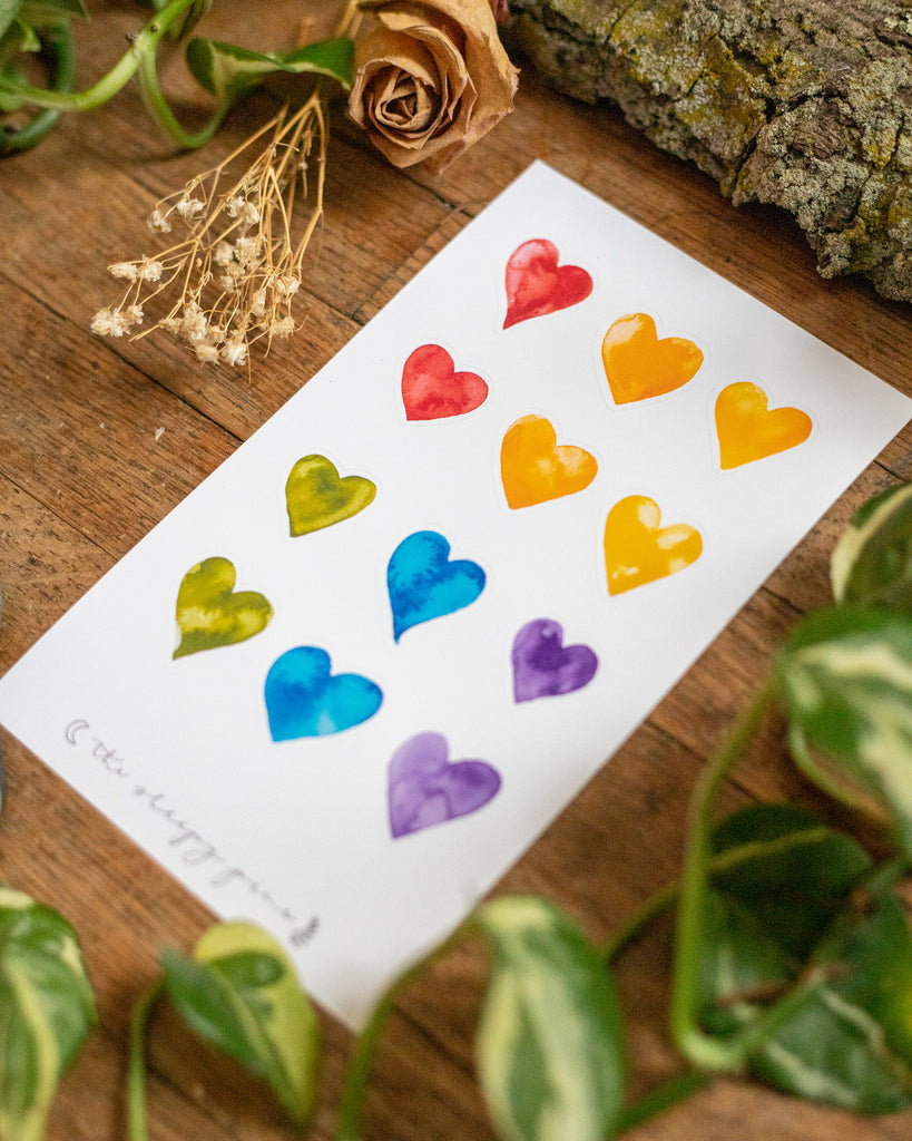 Rainbow Watercolor Hearts | Sticker Sheet
