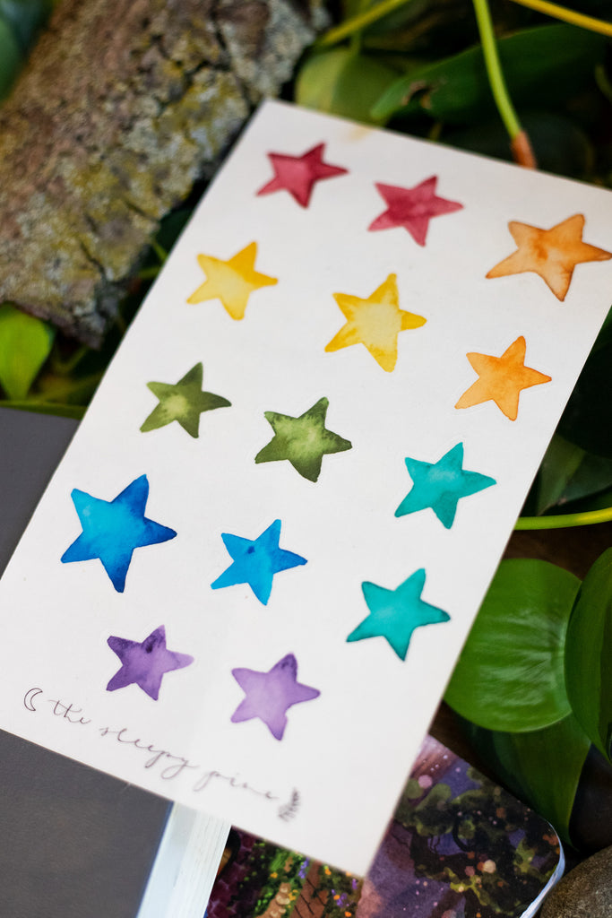 Rainbow Watercolor Stars | Sticker Sheet
