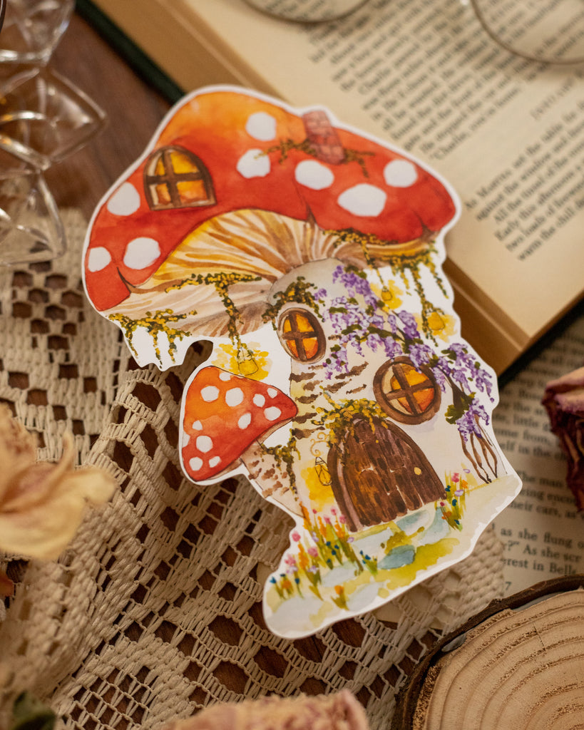 Whimsical Mushroom House Journal Sticker