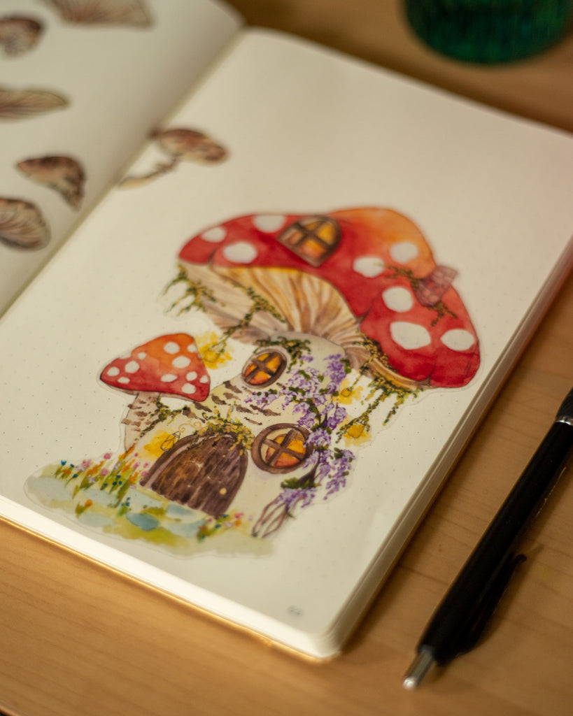 Whimsical Mushroom House Journal Sticker