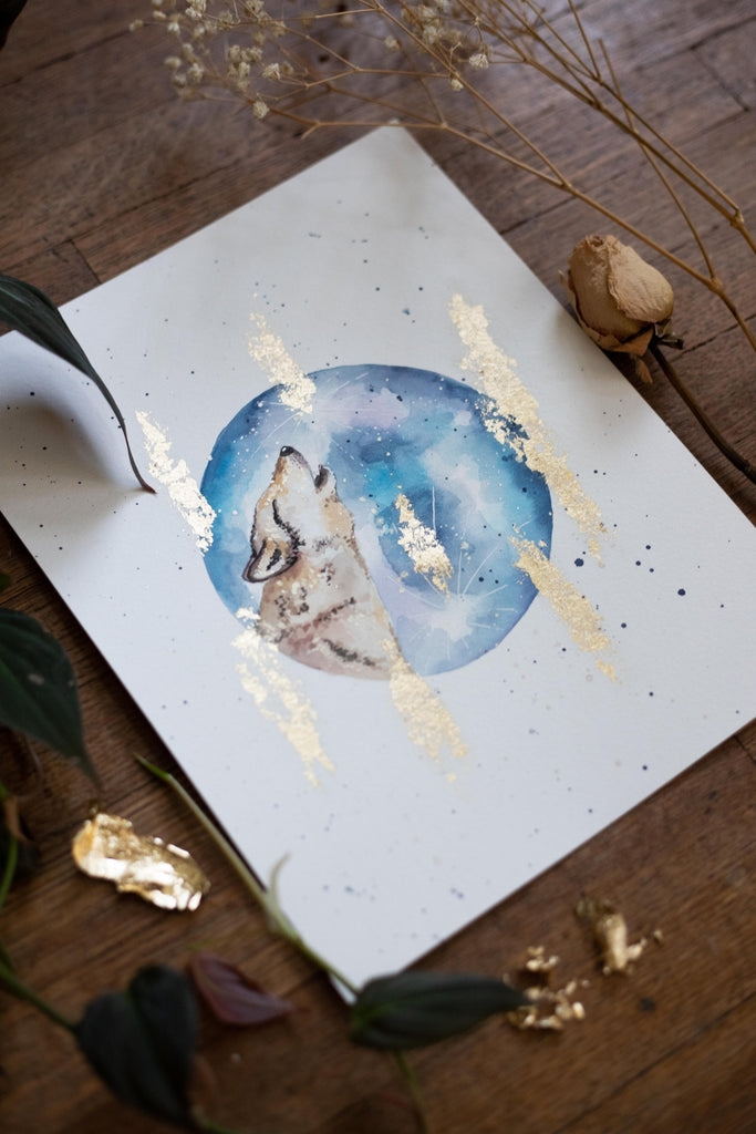 Wolf Moon 8x10” Original Watercolor Painting